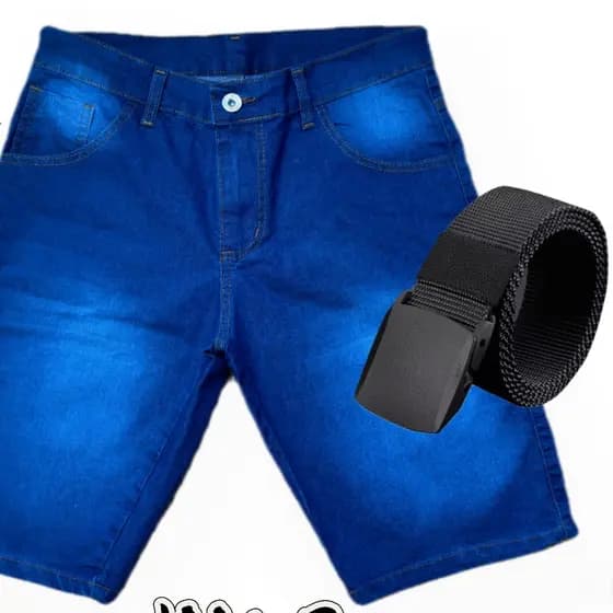 Conjunto Bermuda com cinto Jeans Masculina Com Elastano SLIM Premium várias Lavargem