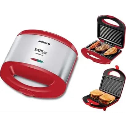 Sanduicheira e Grill Mondial Red S-19 Premium Inox/Vermelha Grelha 800W