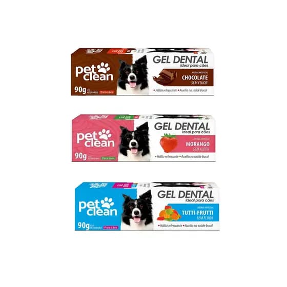 3 Gel/ Creme Dental Cão Gato Higiene Bucal Pet Clean 90g