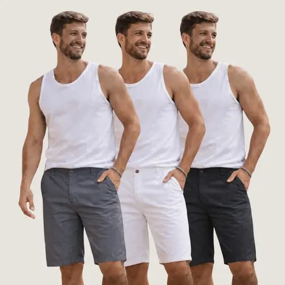 Kit 3 Bermuda Sarja 100% Algodão Short Leve Masculina Casual