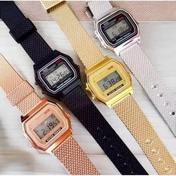 Relógio Vintage Retrô Digital Rosa Prateado e Preto Feminino e Masculino