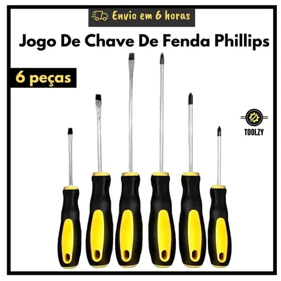 Jogo De Chave De Fenda Phillips Com 6 Peças Imantadas