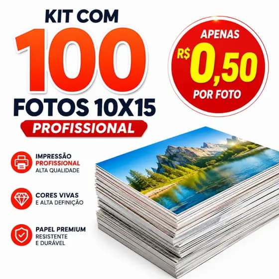 Pacote 100 Fotos 10x15 - Tipo de Papel de Impressão: Fotográfico Brilho