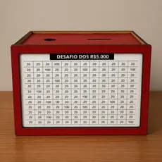 Caixa Cofre Desafio Woodbox Cofrinho Caixa de Dinheiro Poupança Cofre de Moedas