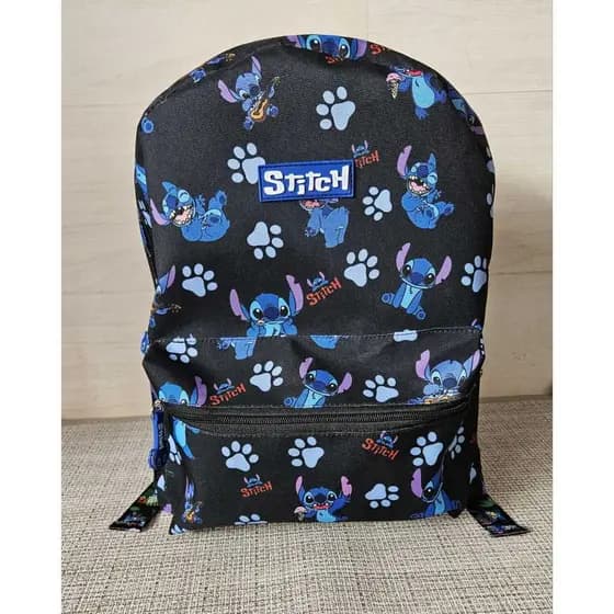 Mochila Escolar Estampada Alça Transversal Removível Stitch Bolso Frontal