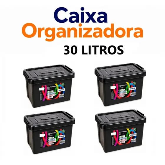 Caixa Organizadora 30 Litros Preta Com Trava Arqplast