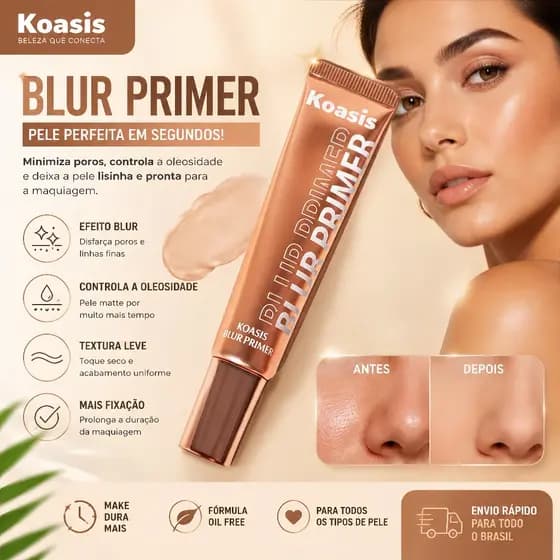 Koasis Blur Primer MINIMIZA POROS + CONTROLE DE BRILHO para TODAS as Peles 30ml Refinador de Poros e Hidratante