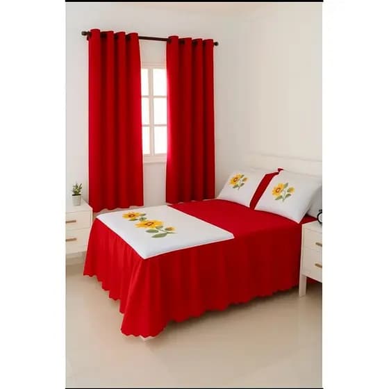 Jogo de Cama com Cortina Sublimada Floral- 4 peças