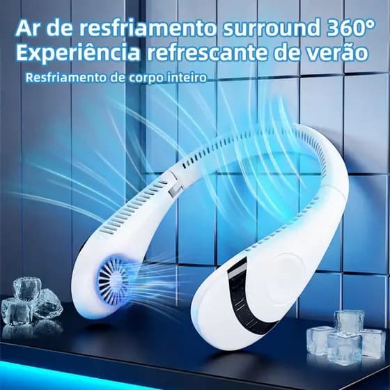 Dobrável Ventilador de Pescoço Flexível USB Recarregável p/ Viagem Camping e Refrigeração Rápida