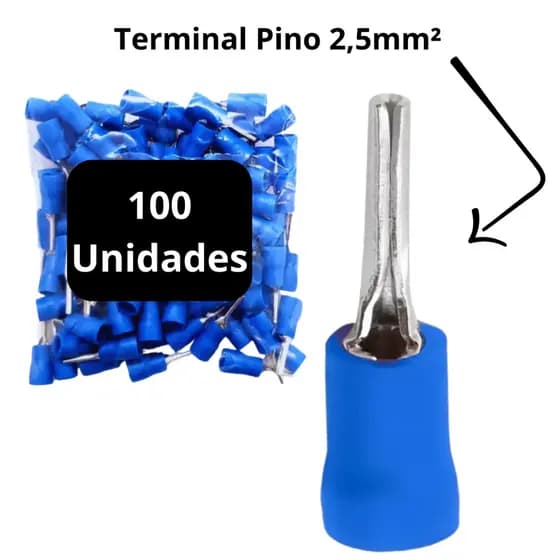 Terminal Elétrico Pino Agulha 2,5mm Pré Isolado 100 Unidades