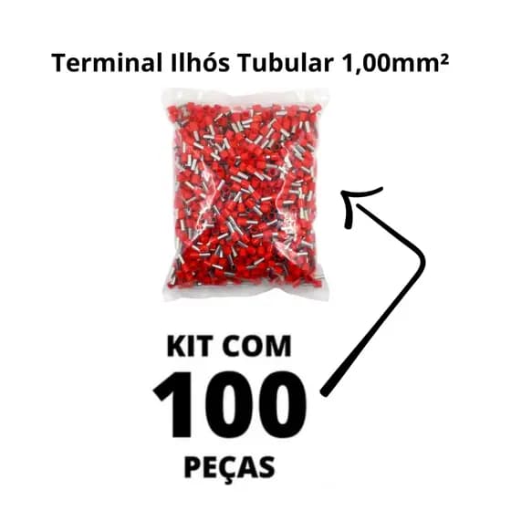 Terminal Elétrico 1,00mm Ilhós Tubular Pacote 100 Peças