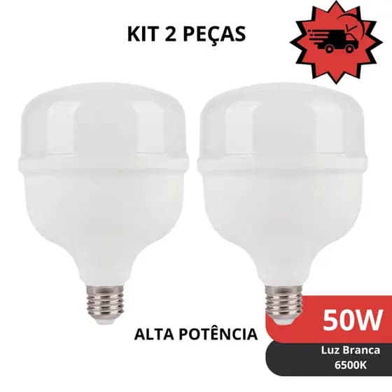 Lâmpada Led 50w Bulbo Alta Potência E27 Branco Frio 6500k Bivolt Kit 2 Peças