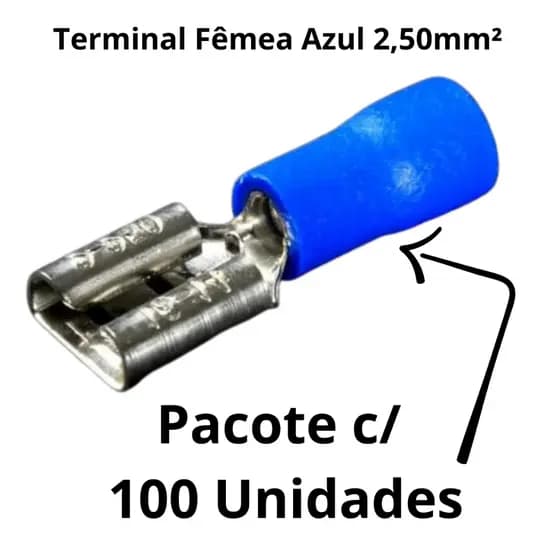 Terminal Pre Isolado Femea 2,5mm Azul C/ 100 Unidades