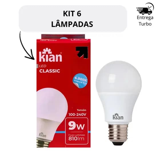 Kit 6 Lâmpada Led Bulbo 12W 6500k Branco Frio E27 Bivolt