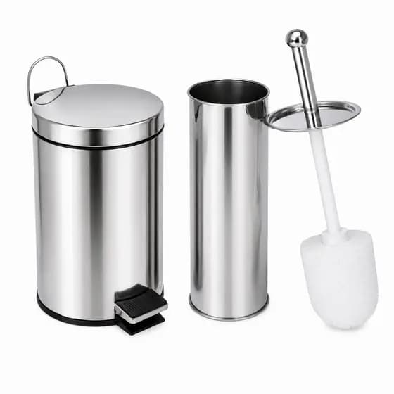 Lixeira Inox 3 ou 5 Litros C/ Pedal Cesto Removível ou Lixeira + Escova Sanitária Banheiro Cozinha