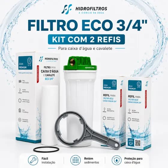 Filtro Purificador de Água Eco 9.3/4 Hidrofiltros Filtro Para Caixa D'água e Cavalete Carvão Ativado