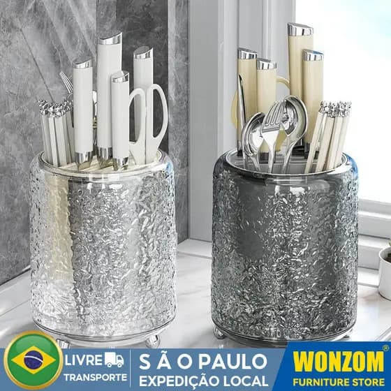 Porta Utensílios De Cozinha 360 Graus Giratório Organizador De Talheres Facas Garfos Colheres