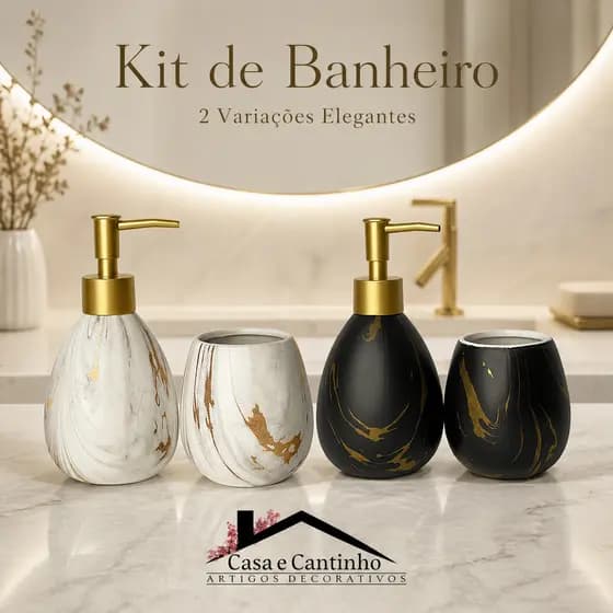 Kit Banheiro 2 Peças Lavabo Porta Sabonete Líquido Porta Escova Decorativo