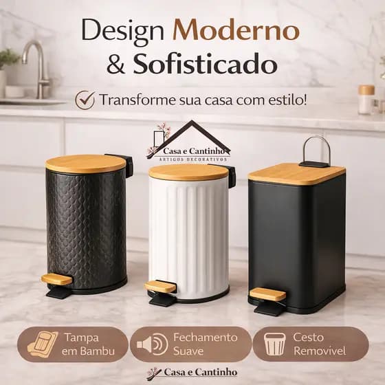 Lixeira para Casa Banheiro Cozinha Grande em Inox ou Metal Com Pedal Decorativa Multiuso