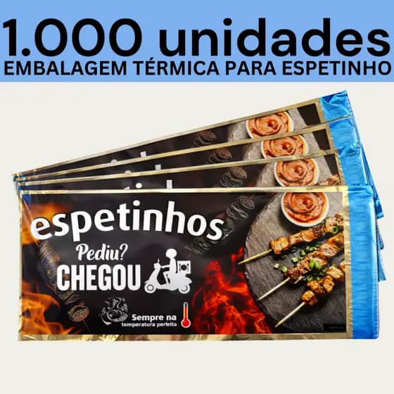 Embalagem Térmica Para Espetinho 500/1000/2000 Unidades Metalizada 13x35cm