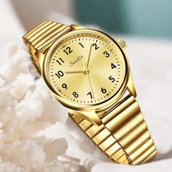 SUNK TA Moda Casual Simples Pequeno Relógio Feminino Relógio de Quartzo Casal Masculino Banda de Aço Ouro Branco