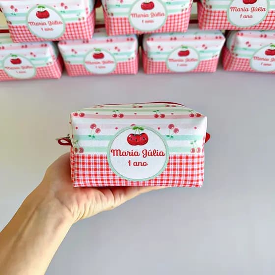 Kit Bolsinhas Necessaire Personalizada lembrancinhas aniversário Box P Tema Cerejinha