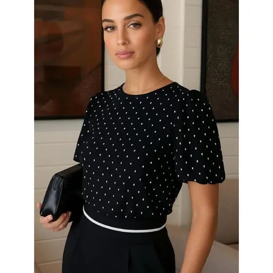 Blusa Feminina Manga Bufante Poá Elegante | Moda Casual