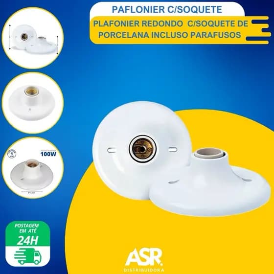 Kit 5 Paflons Redondo Simples C/Soquete de Porcelana Bestfer
