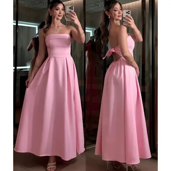 Vestido Longo Tomara Que Caia Feminino Alfaiataria com Bojo Amarração nas Costas Elegante Festa