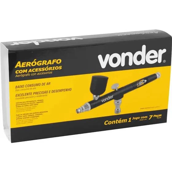 AEROGRAFO COM ACESSORIOS PRETO 07 PEÇAS MICROPINTURAS VONDER