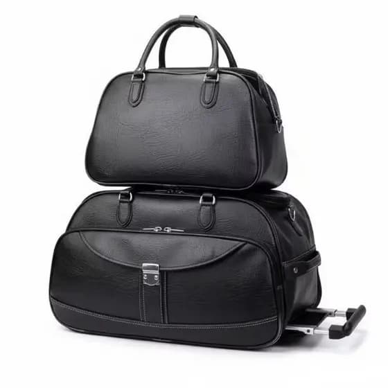 Kit de Mala de Viagem com rodinha e Mala Bolsa de bordo Couro sintético