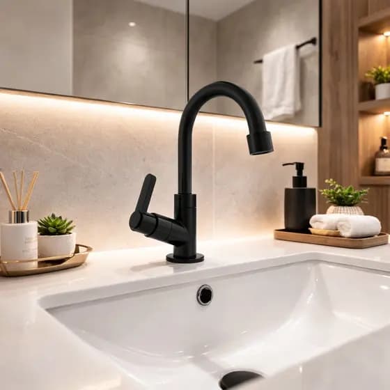 Torneira de Bancada Preta ABS Alta Design Moderno para Banheiro e Lavabo Fácil Instalação