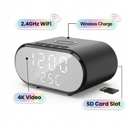 Carregador Sem Fio Despertador Inteligente 4K Com Detecção De Movimento AI , Gravação 4K Para Identificação Clara , Câme