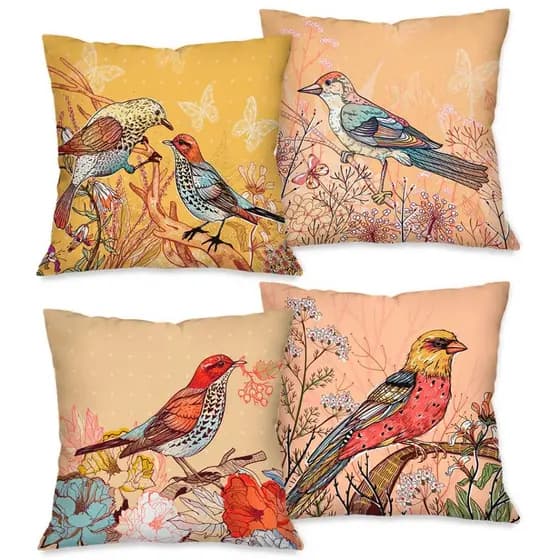 Kit com 4 Capas para Almofadas Decorativas Exclusivo 45X45cm Aves