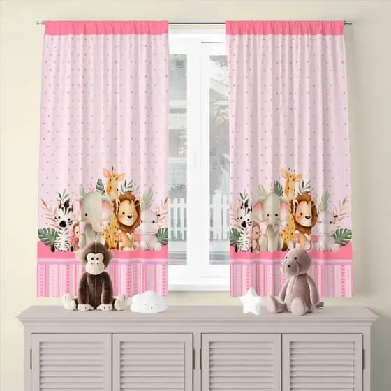 Cortina para Quarto Infantil passa varão 2.00m x 1.36m Decorativa 100% Poliéster Rosa