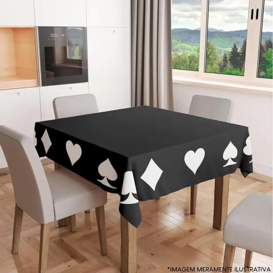 Toalha de Mesa Quadrada para 4 Lugares Exclusiva Tamanho 135X135cm Baralho Naípes