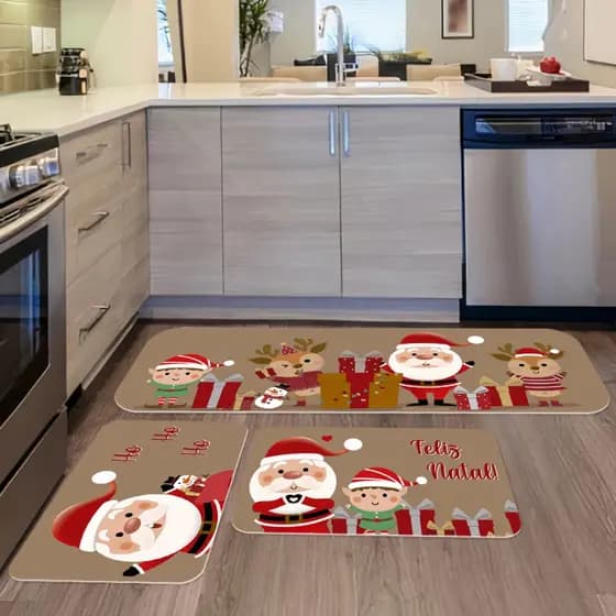 Kit com 3 Tapetes para Cozinha Decorativos Exclusivo Natalino Noel e Amigos