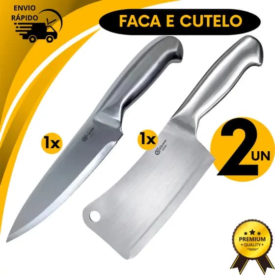 Kit Cutelo Faca Inox Peixeira Profissional 6 Polegadas Lâmina Corte Churrasco Açougue e Carnes