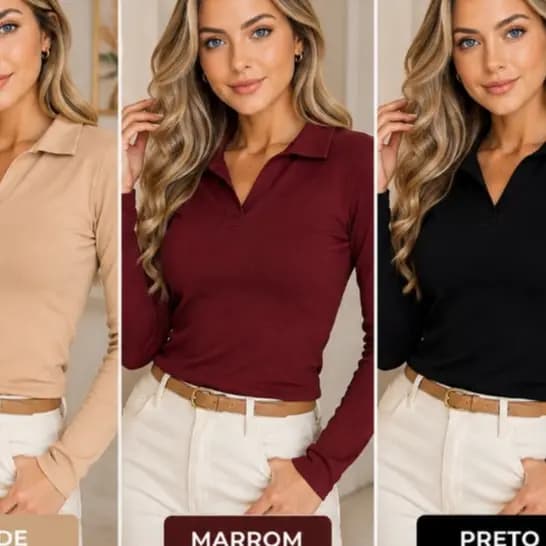 blusa feminina, manga longa, canelada, gola polo, moda feminina, inverno, elegante, básica premium