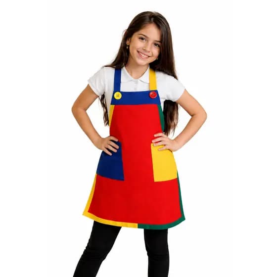 Avental Infantil Escolar Colorido com Bolsos | Uniforme Escolar Resistente e Confortável