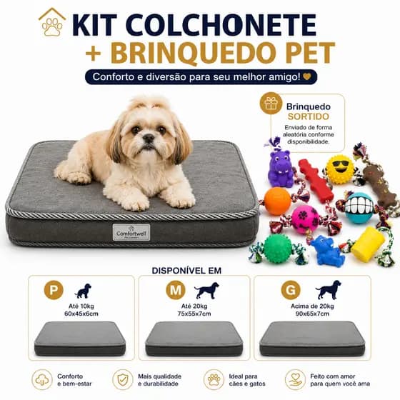 COLCHÃO PET ORTOPÉDICO COMFORTWELL PREMIUM + BRINQUEDO ANTISTRESS – MAIS CONFORTO DIVERSÃO E BEM-ESTAR PARA SEU PET