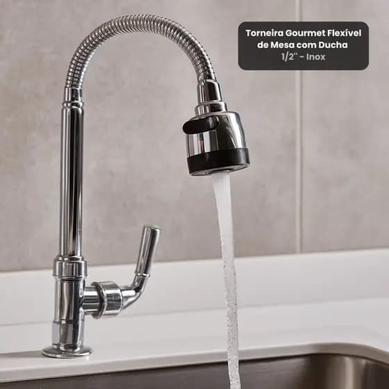 Torneira Gourmet Flexível De Mesa Com Ducha Inox Cozinha Luxo