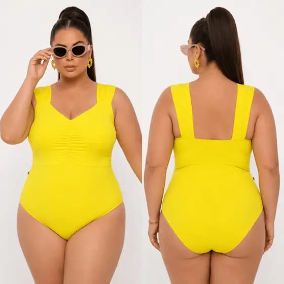 Maiô Body Feminino Moda Praia Bojo Franzido Alça Larga Forrado De Banho Plus Size