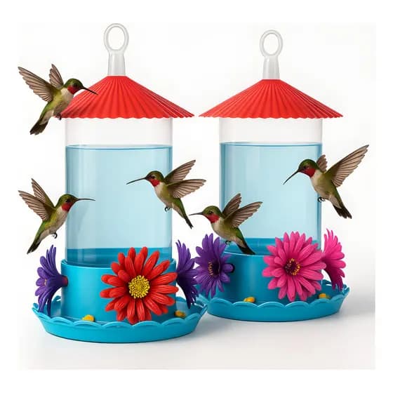 Kit 2 Bebedouro Beija Flor 750ml Floral Suporte Leve Plastico Resistente Anti-Abelhas Antivazamentos Pendurar Montavel