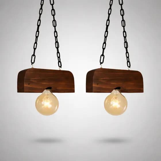 2 Luminárias Rústica de Madeira Pendente para 1 lâmpada