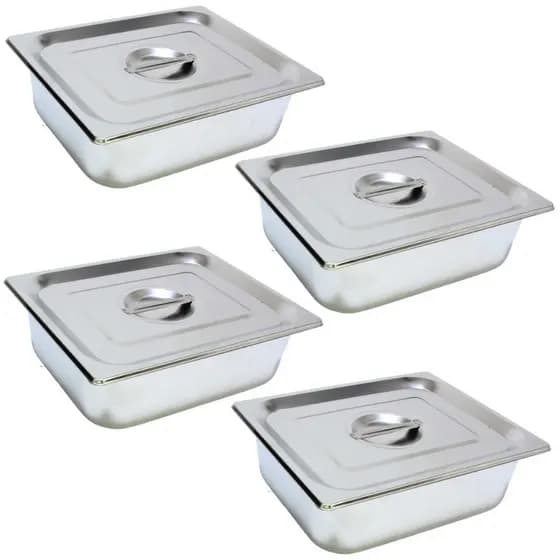 4 Cuba Gastronomica Inox com tampa 1/2x100 Gn Buffet Cozinha