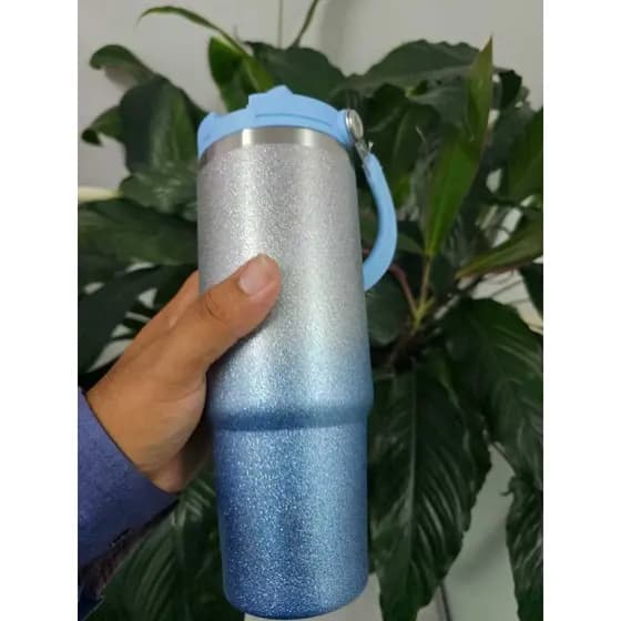 Copo Térmico Glitter 900ml Azul