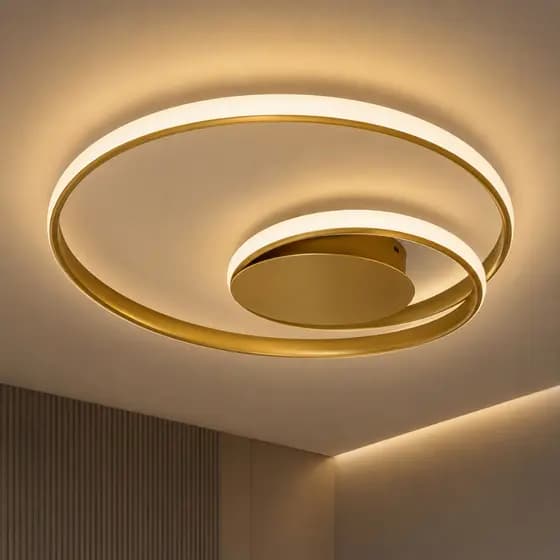 Plafon Moderno de LED 3 em 1 para Teto Cor Dourado Iluminação Forte 48w, Ideal Sala, Quarto