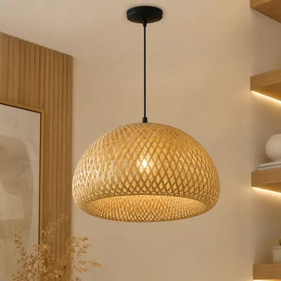 Luminaria Pendente Lustre Artesanal 43cm para Sala Jantar Cozinha com Lâmpada Luz Quente Bivolt