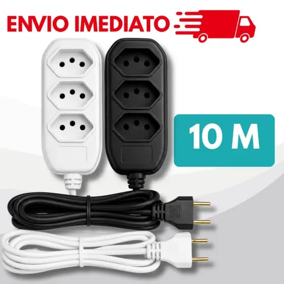 Extensão elétrica de 10 metros bivolt 110v/220v preta 3 pinos 10A padrão brasileiro NBR 14136